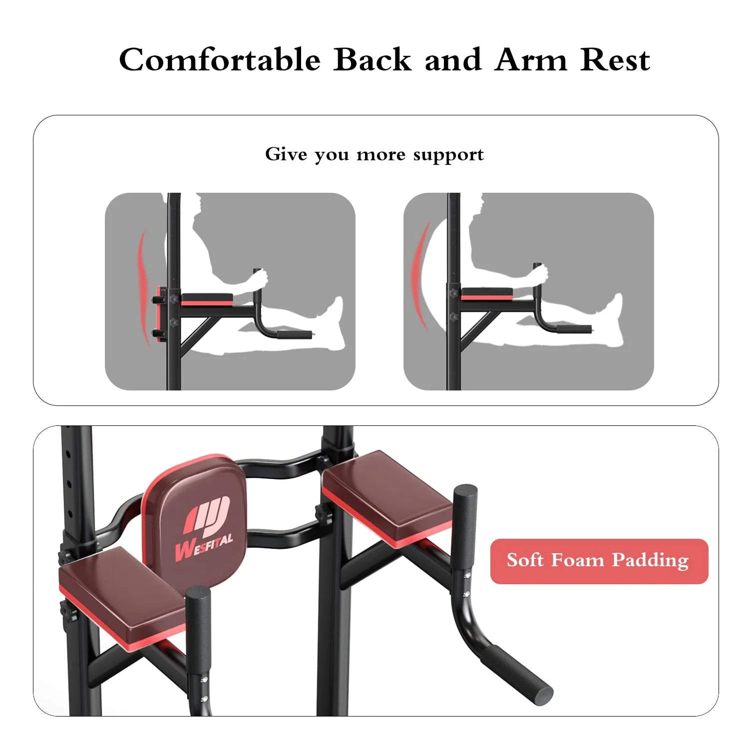 Pull up Bar Power Tower Dip Station Height Adjustable Strength Training Equipment for Fitness Home Workout Steel
