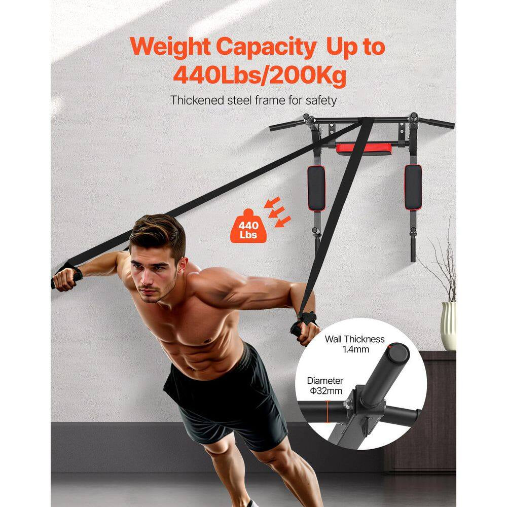 Multifunctional Pull up Bar, 440 Lbs. Capacity. Wall Mounted Chin up Bar Dip Station, Power Tower Set Training Equipment