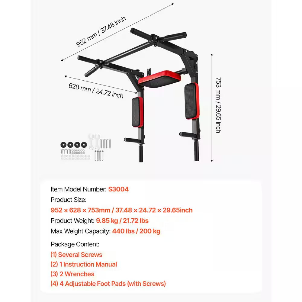 Multifunctional Pull up Bar, 440 Lbs. Capacity. Wall Mounted Chin up Bar Dip Station, Power Tower Set Training Equipment