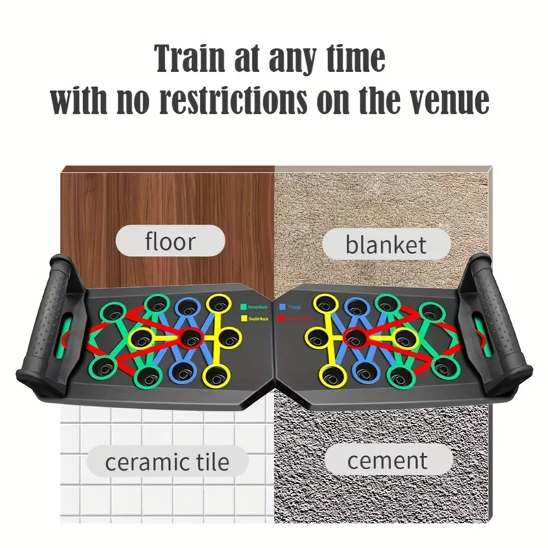 Aura Fitness Portable Folding Push-Up Board, Multi-Functional Anti-Slip Mat with Handle, Home Fitness Exercise for Chest