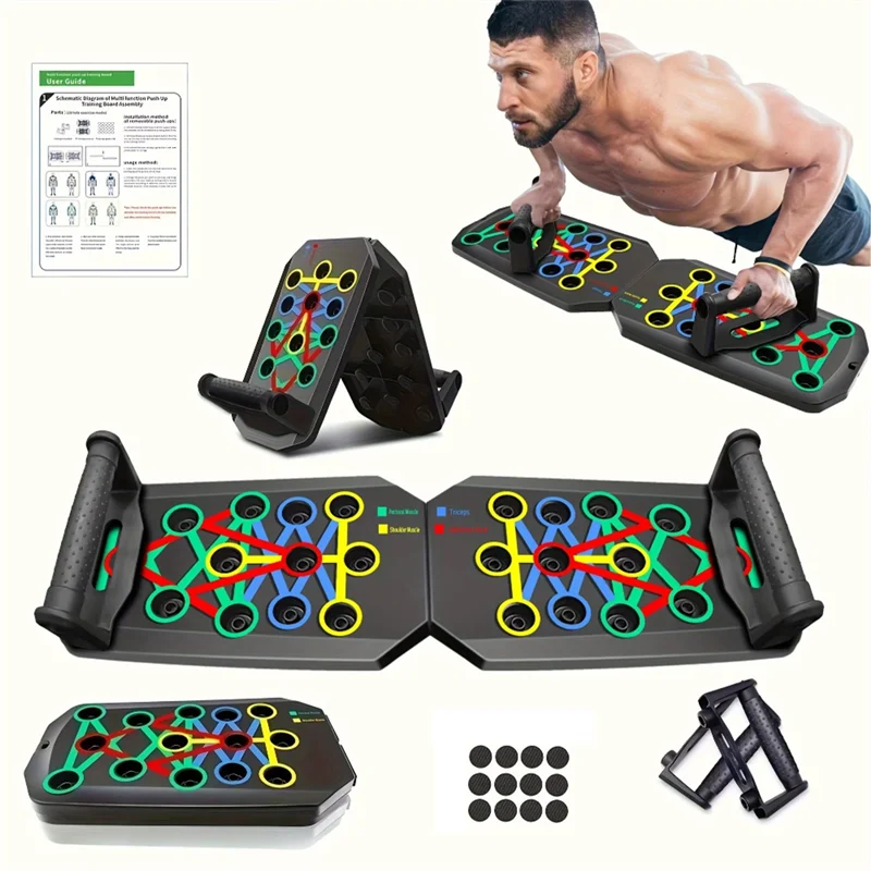 Aura Fitness Portable Folding Push-Up Board, Multi-Functional Anti-Slip Mat with Handle, Home Fitness Exercise for Chest