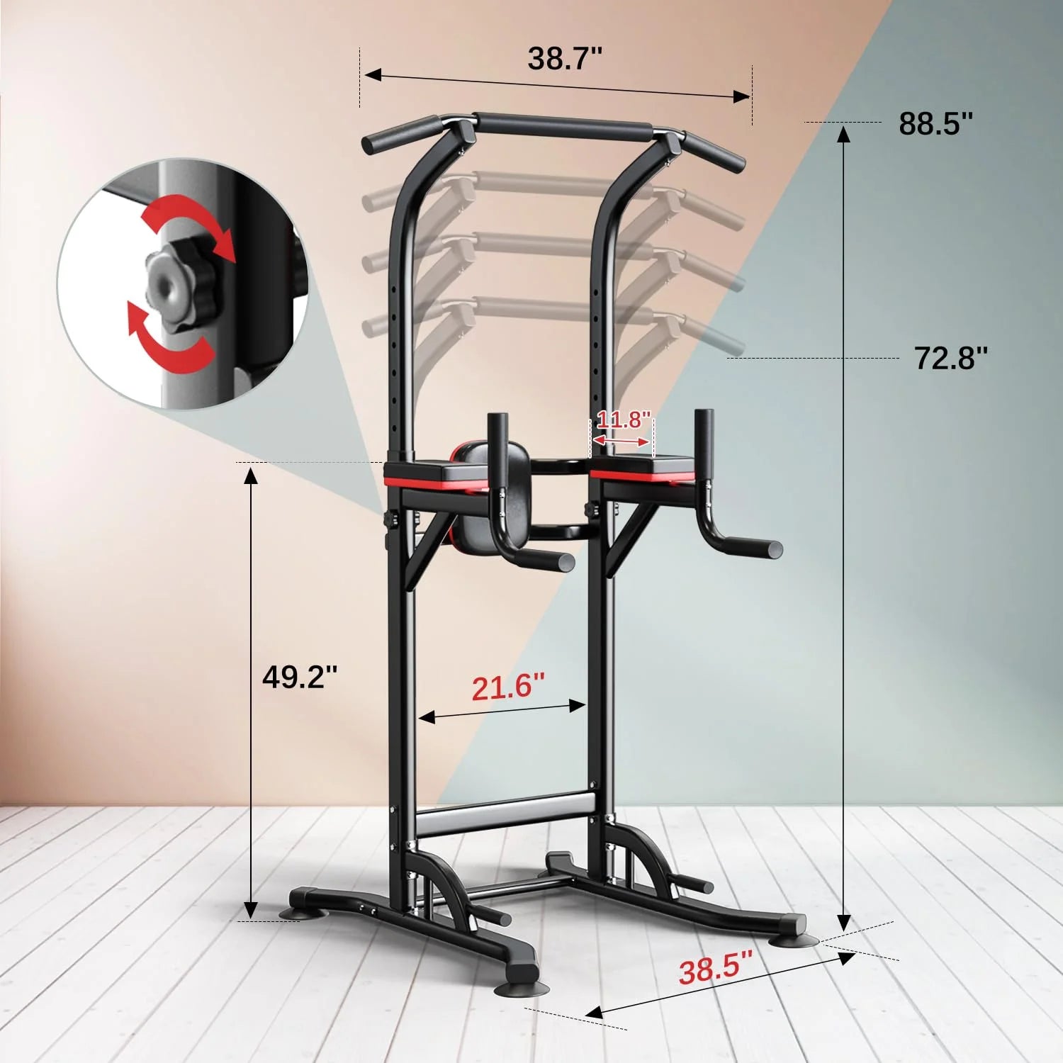 Pull up Bar Power Tower Dip Station Height Adjustable Strength Training Equipment for Fitness Home Workout Steel