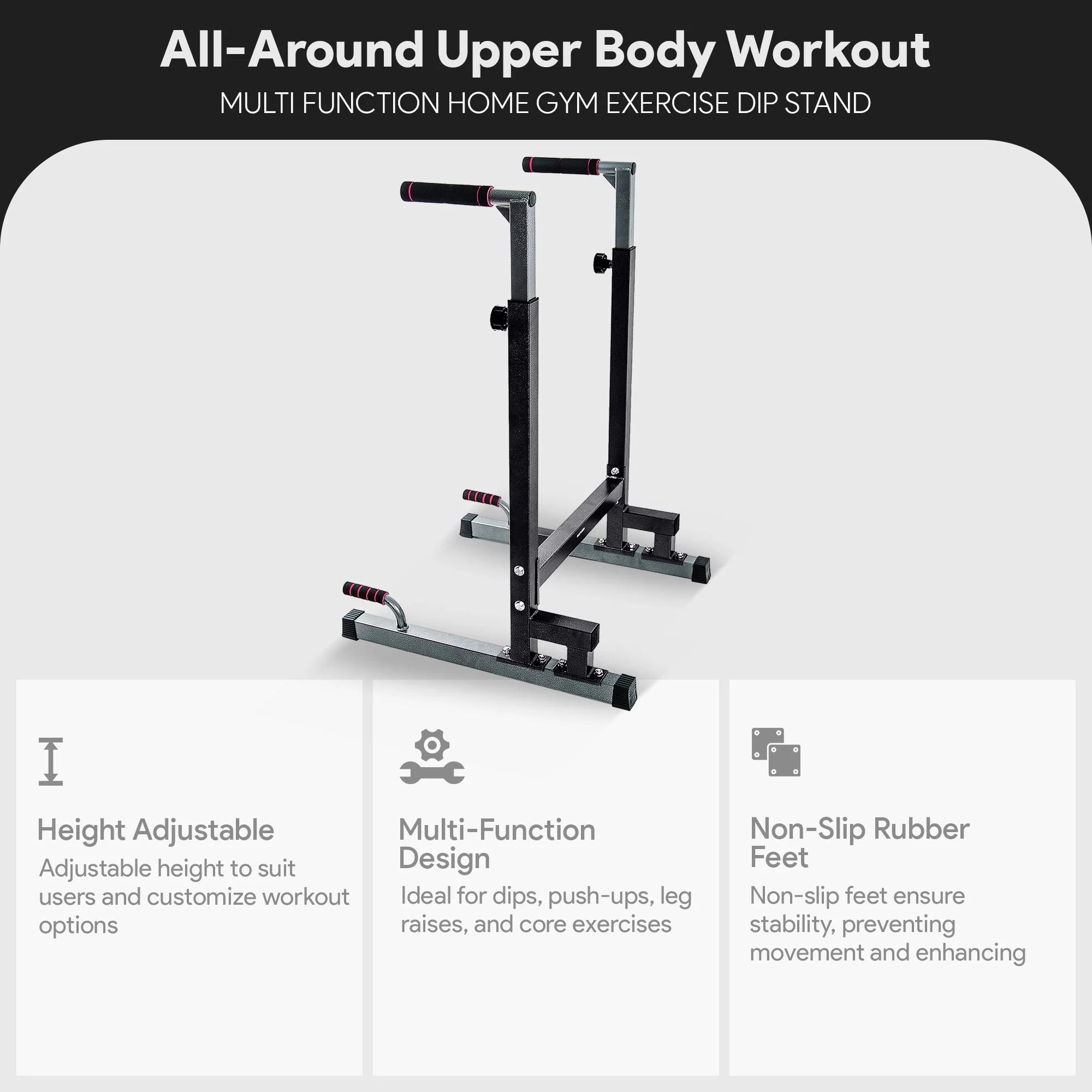 Multi-Function Home Gym Exercise Fitness Dip Stand, Black